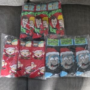 Mens Cartoon Character Socks Set, 3 Packs Of 6, 18 Total, New, Shoe Size 6-12.